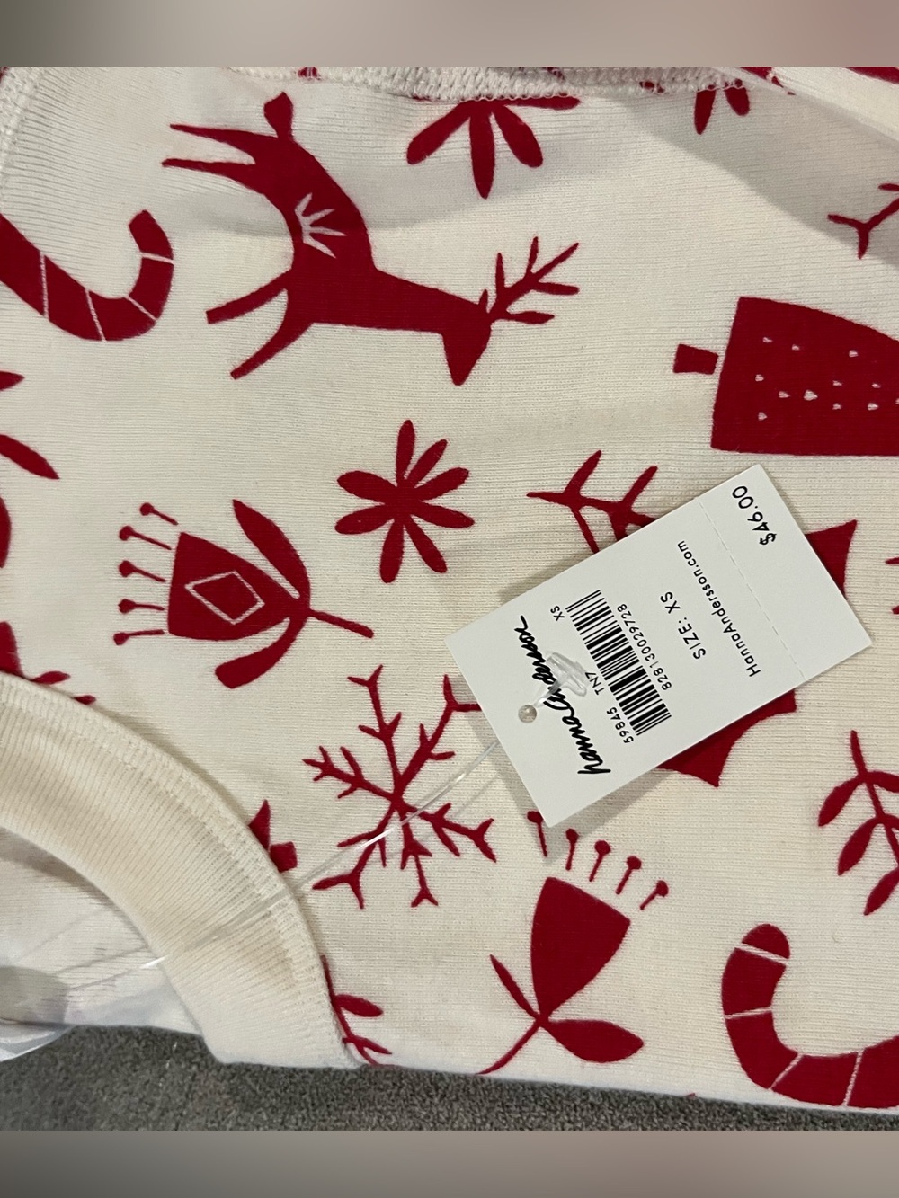 Adult Unisex Hanna Andersson Cream Pajama Set with Red Holiday Motif